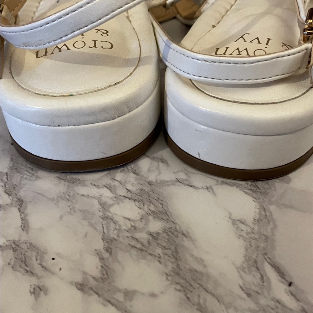 crown & ivy White Jeweled T-Strap Sandals - Picture 2 of 5